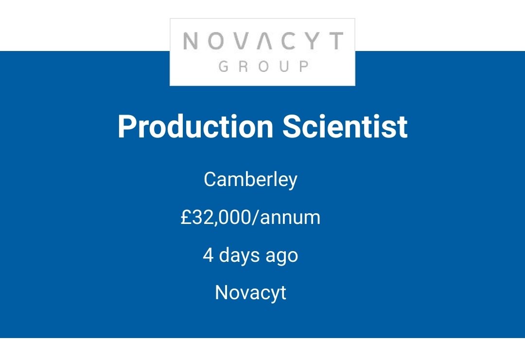 You Can find the job advert here : https://www.cv-library.co.uk/job/212659878/Production-ScientistOnly one mention of vaccine.In this covid Time, only one thing Comes to mind : a covid vaccineWe know relations between AZN and  #novacyt, so, why not ?3/6