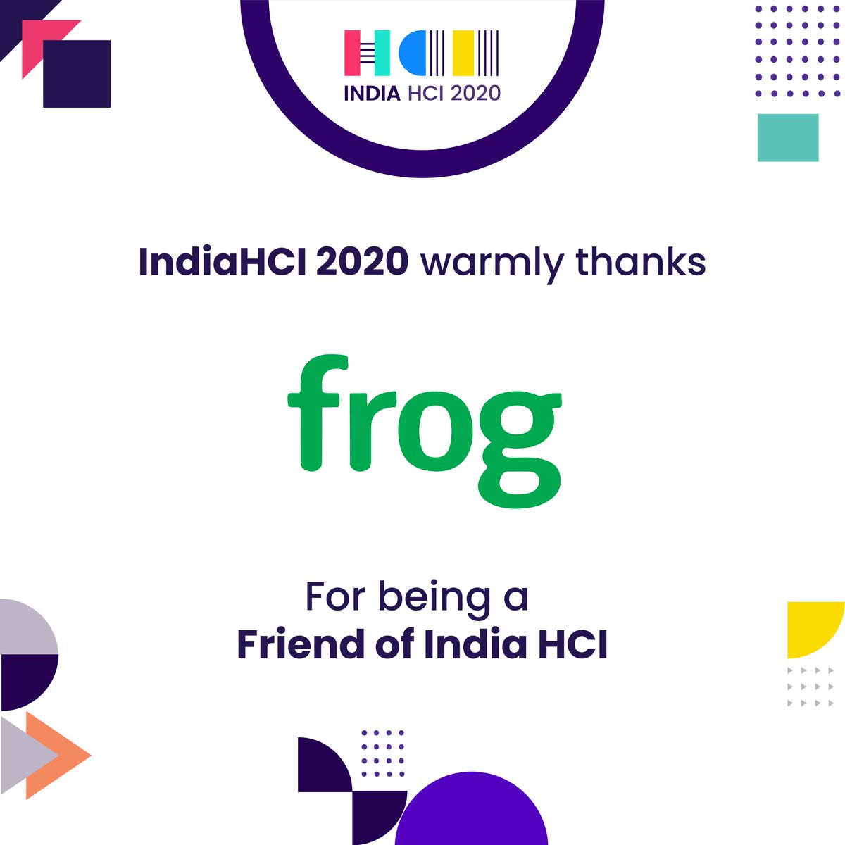 IndiaHCI_'s tweet photo. @IndiaHCI2020 warmly thanks @frogdesign for being a friend of India HCI!
#IndiaHCI #InHCI20 #HCI #UX #Design https://t.co/r6H5I9bEyl