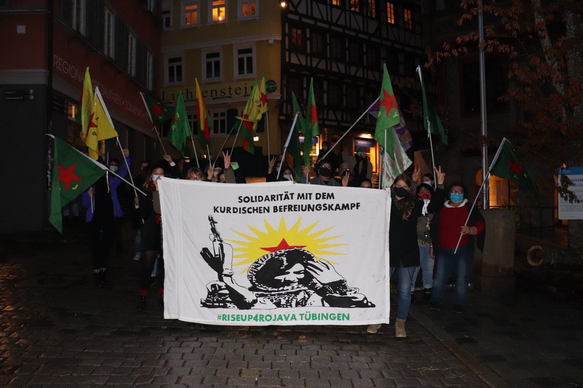 Demonstration in  #Tübingen, Germany, Today!'Solidarity with the Kurdish Freedom Struggle!'  #WorldKobaneDay #1NovemberWorldKobaneDay #RiseUpAgainstFascism #RiseUp4Rojava