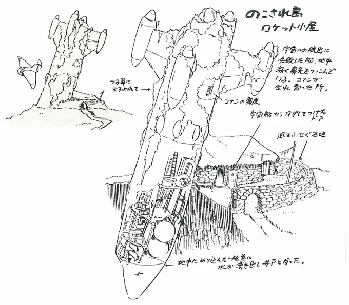 今更ですが、今こそでもあり。【のこされ島】かつてそう呼ばれた場所は山頂の一部。【ロケット小屋】今は新大陸のモニュメント。#未来少年コナン 