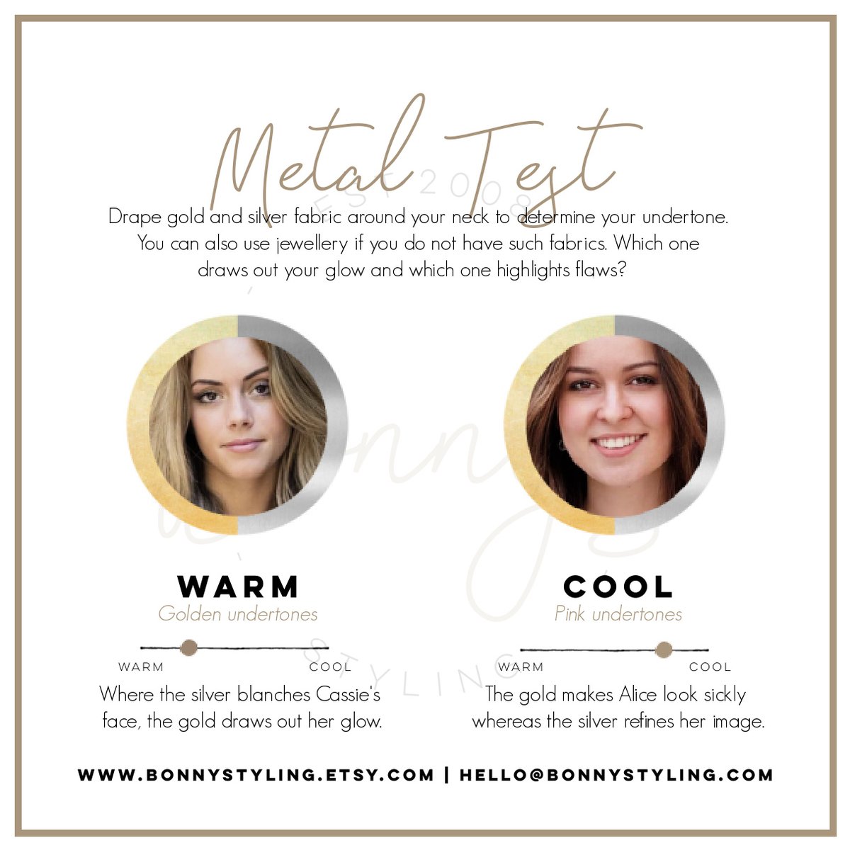 What is your go-to jewellery - silver or gold? Your preference may be a great indication of your hue. 

👉 Discover #ColorAnalysis today: etsy.me/3mtl40C