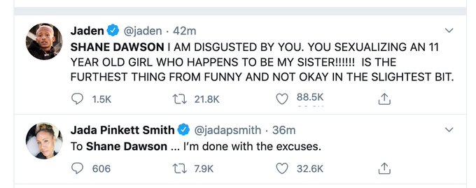 un vídeo en el que le hacía a su prima de 12 años preguntas de tipo sexual y otro en el que simulaba masturbarse ante una imagen de Willow Smith. La familia Smith tuiteó sobre esto y por ahora parece que su carrera ha terminado. Más detalles aquí:  https://twitter.com/misshemlock/status/1276465876607229952