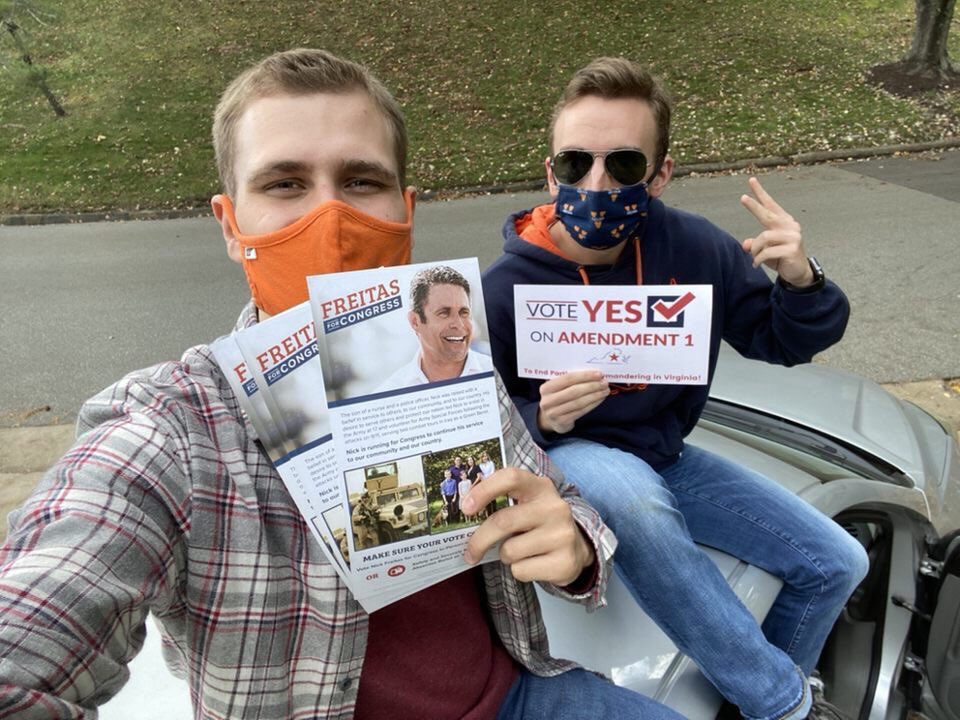 HoosforFreitas's tweet photo. Knocking doors and ~safely~ talking with voters yesterday made one thing clear: the people of #VA07 are ready to send @NickForVA to Congress! #LeadRight https://t.co/LXw2mmIFZI