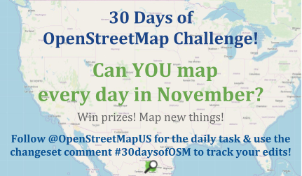 OpenStreetMapUS's tweet image. Can you map in OpenStreetMap for the next 30 days? Each day we will post a new idea. Add &quot;#30daysofOSM&quot; to your changeset to track your edits. Since it is daylight savings in the US, today&apos;s task is amenity=clocks! Find more info on the wiki buff.ly/3oN7s28 #30daysofOSM