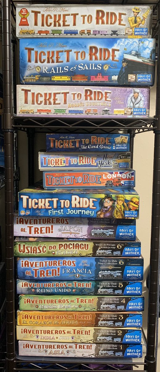 MarysGameRoom1's tweet photo. I had planned ahead and took these and still didn’t post them during the marathon. It’s November now but here’s the last two for #snaptober 30 - Favorite Game..always Ticket to Ride...here’s all the maps...which one would you like to see next on a livestream? 31 - Spooky https://t.co/r6jhnNhMLQ