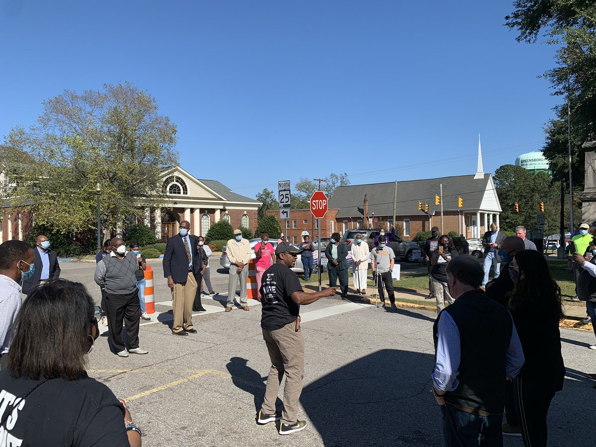 RepEngland70's tweet photo. Third stop of the day in Greensboro with @DougJonesHQ and the @aldemocrats getting out the vote!! See you at the polls Nov. 3rd. Get your mask, get your ID, and GO VOTE!!! #OneAlabama #Vote #VoteLikeYourLifeDependsOnIt #FiredupReadytoVOTE https://t.co/zKR1j748g7