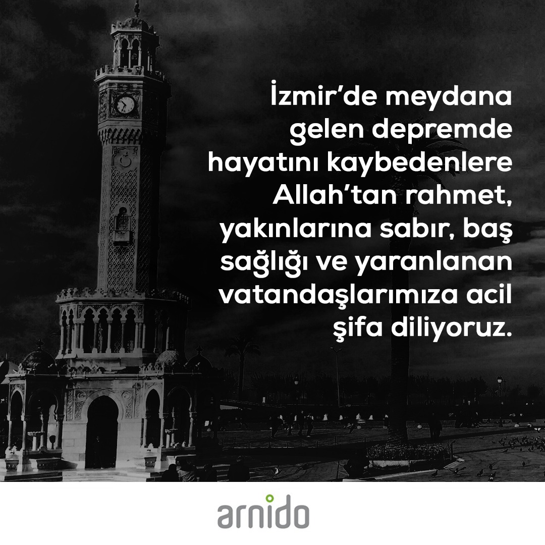 İzmir'de meydana gelen depremde hayatını kaybedenlere Allah'tan rahmet, yakınlarına sabır, baş sağlığı ve yaralanan vatandaşlarımıza acil şifalar diliyoruz. #izmir