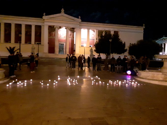 In  #Athens, Greece, candles were lit to honour the heroic resistance of  #Kobanê against Daesh, and for the continued resistance of  #Rojava against the darkness of Turkish state fascism, terrorism and occupation! #WorldKobaneDay #RiseUpAgainstFascism #RiseUp4Rojava