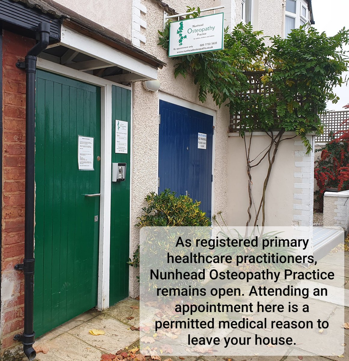 NunheadOsteo's tweet photo. As we move into the next lockdown, our clinic will remain open for those who need us. We've changed the way we work to help minimise the risk of transmission https://t.co/pUUFnVao3o https://t.co/OD8tEsAIeW