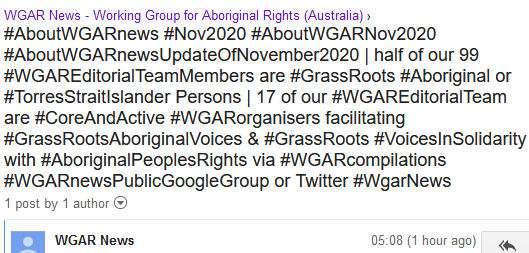 WgarNews's tweet photo. #AboutWGARnews #Nov2020 #AboutWGARNov2020 #AboutWGARnewsUpdateOfNovember2020 | half of our 99 #WGAREditorialTeamMembers are #GrassRoots #Aboriginal or #TorresStraitIslander Persons | 17 of our #WGAREditorialTeam are #CoreAndActive #WGARorganisers facilitating #GrassRoots Voices https://t.co/awhoR0VF5i