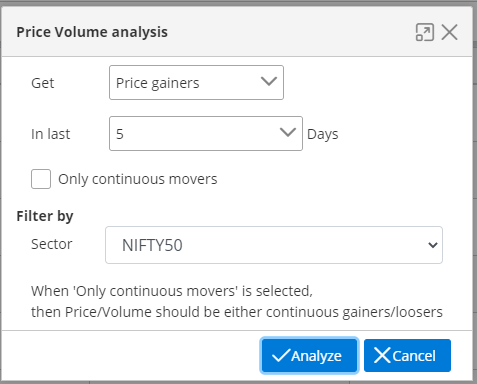 ssstockalerts's tweet photo. Dear Friends,
#sssnewfeature
#pricevolumeanalysis
Implemented new analysis feature to get stocks by for given period
1. Price gainers
2. Price loosers
3. Volume gainers
4. Price and Volume gainers
This can helps you to get the stocks like 10% performance in 1 week. https://t.co/sMeDP9W3uB