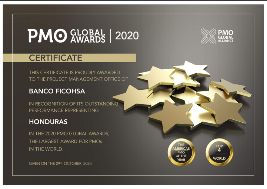 camiloatala's tweet photo. La Oficina de Gestión de Proyectos (PMO en inglés) de Ficohsa, ha sido galardonada por la PMO Global Alliance como la mejor Oficina PMO del año de America y una de las primeras cuatro del mundo.  Felicitaciones a todo el  equipo. 🏅 ¡Los hondureños somos gente cinco estrellas! https://t.co/WjqeDx3O14