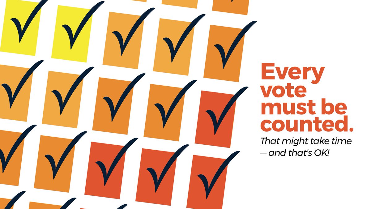 IndivisSP's tweet photo. With higher numbers of mail ballots this year, it may take more time to count all the votes. We may not know the final election results on election night this year. But that’s OK. Ensuring we #CountEveryVote for every eligble voter is more important than quick election results. https://t.co/riZhcTL71t