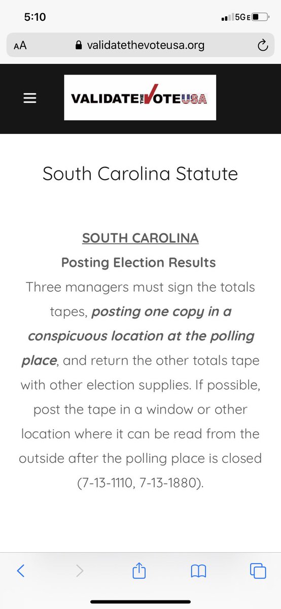 Here is the relevant South Carolina poll tapes statute. It is very clear in requiring that poll workers publicly post the poll tapes in a conspicuous location after polls close. 5/