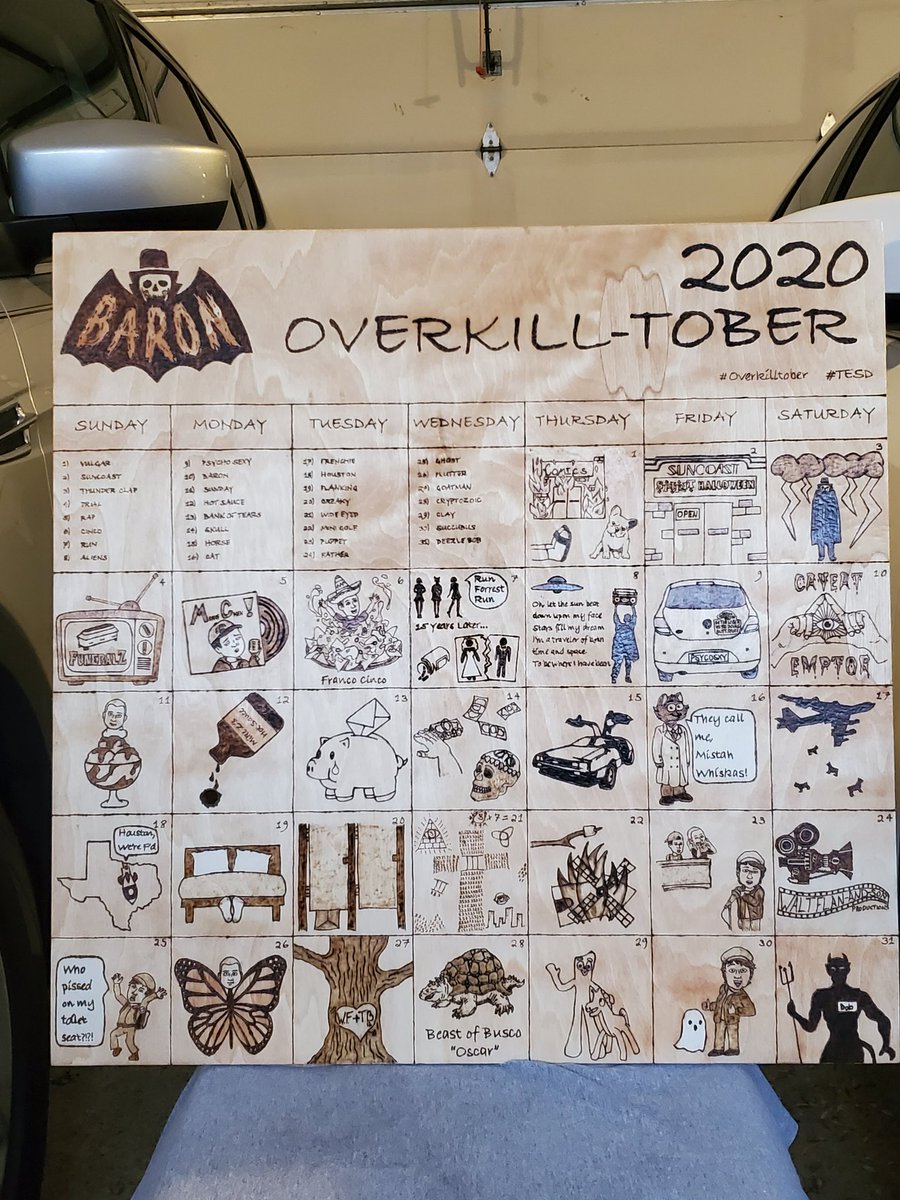 LoganDavis1087's tweet photo. #Overkilltober 2020 is officially over...and now I have a 2' × 2' plywood calendar and no idea where to put it. https://t.co/bWqG4YoafJ
