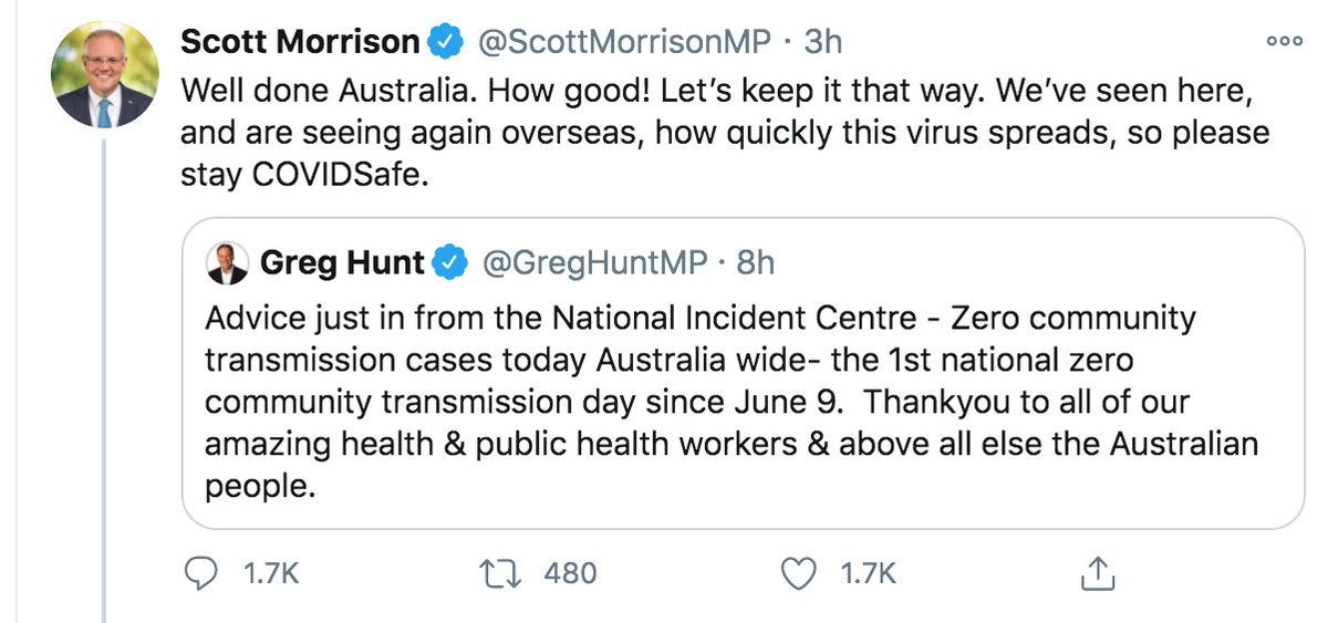 Thread of screenshots tracking  @ScottMorrisonMP's "comment to like" ratio.Morrisons posts never get "ratioed" because "likes" are artificially boosted (bots) as comments grow.Number of comments never exceeds likes.This thread shows screenshots of this.1.7k : 1.7k1/9
