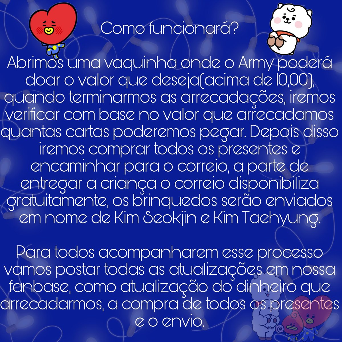 ArmyStreaminGP's tweet photo. Olá, hoje estamos trazendo um projeto de aniversário para os Kim’s. 

Atualmente nosso fandom ajuda muitas causas beneficentes em nome dos meninos, esse não será diferente.

Não deixem de participar desse projeto incrível!

Leia atentamente os banners!

#MarryChristmas_TaeJin https://t.co/PKgOb5M2Ck