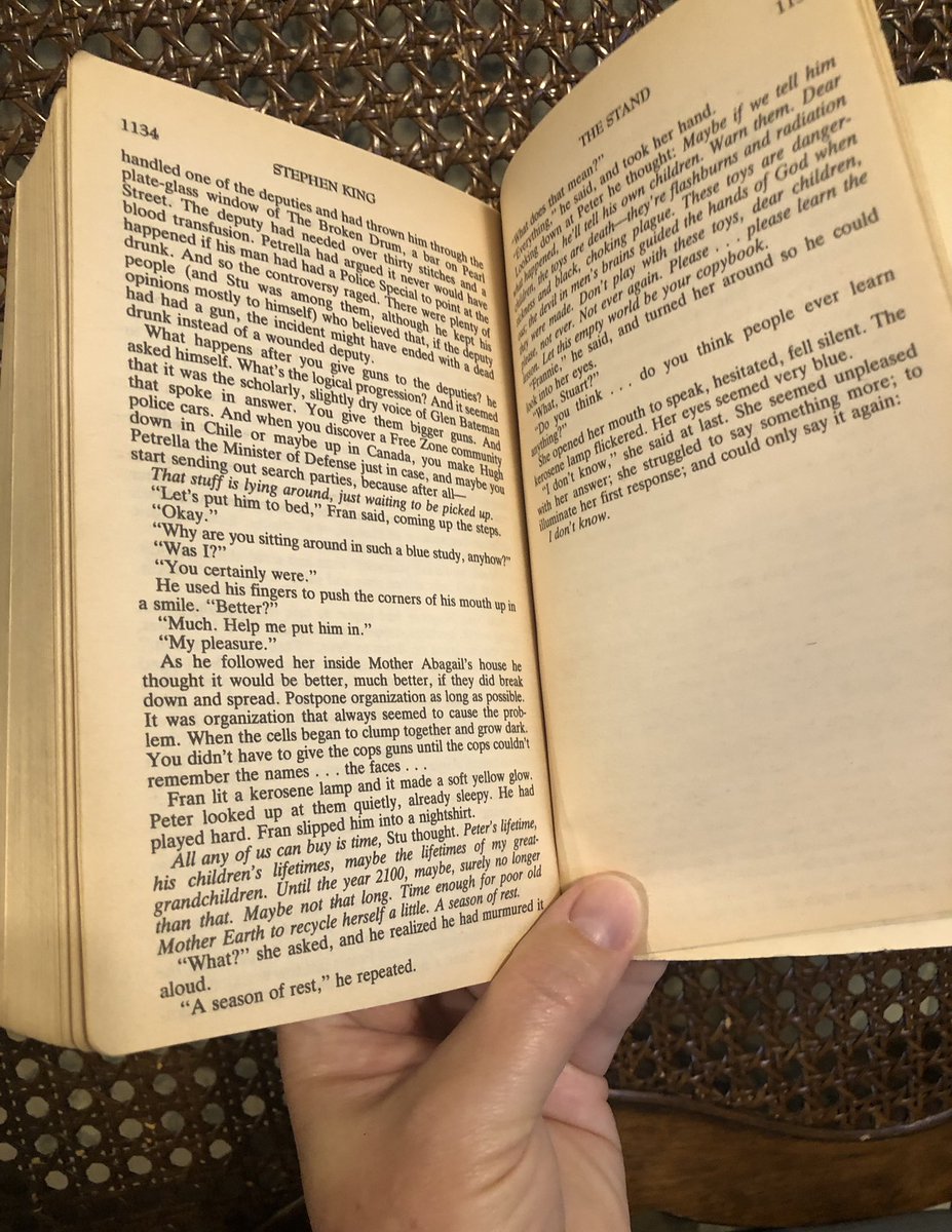 Thank you <a href="/StephenKing/">Stephen King</a> for writing #TheStand. I finished it today. My husband recommended it when COVID began. Your book has been a thrilling adventure I will not forget. Here's to a #SeasonofRest. 🍃🍁🍂M-O-O-N spells grateful.