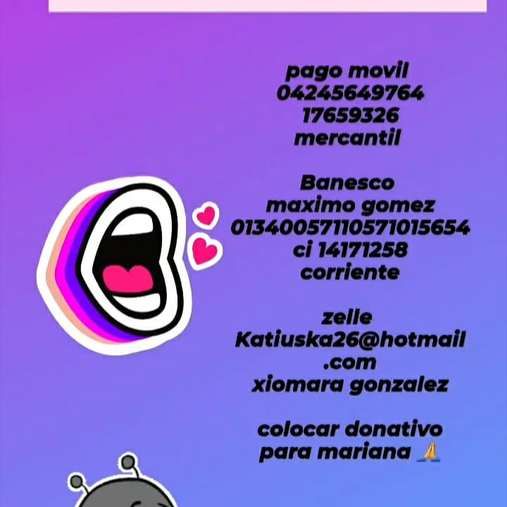 mariani87784922's tweet photo. Mis queridos amigos saludos y bendiciones mañana debo emprezar mi semana de terapias de rehabilitación y no cuento con los recursos para cancelarlas pido de su colaboración con lo que puedan 🙏 #quierocaminar @MARJORI24 @alexanvnzla @NTN24ve Pmovil 4245649764 ci 17659326 mercan https://t.co/udhL61a9lb