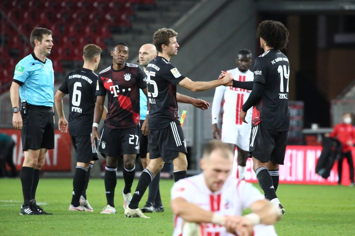 Köln 1-2 Bayern:Really average performance from us. Bayern won a penalty that never was.Two moments of absolute quality from Kimmich made Gnabry's goal.Köln gave Bayern problems all game and halved the deficit through Thielmann's deflected shot.Okay performance,good win #KOEFCB
