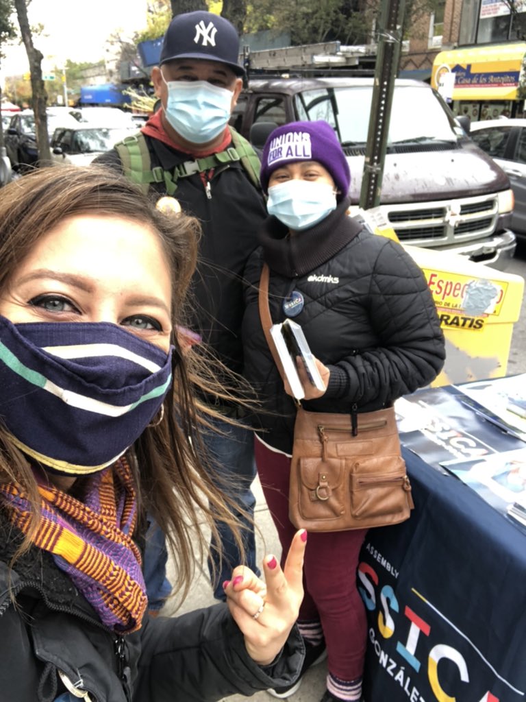 votejgr's tweet photo. Even in the dreary weather, we were getting the vote out for me on the @NYWFP party line. Gracias to @32BJSEIU, @EspanolYamil &amp; Osman Choudhury for the support! 🗳

#VoteJGR #VoteWFP 
#JacksonHeights #EastElmhurst #Corona #Woodside #Queens #NYSAssembly #District34 https://t.co/7KrNNHcgfi