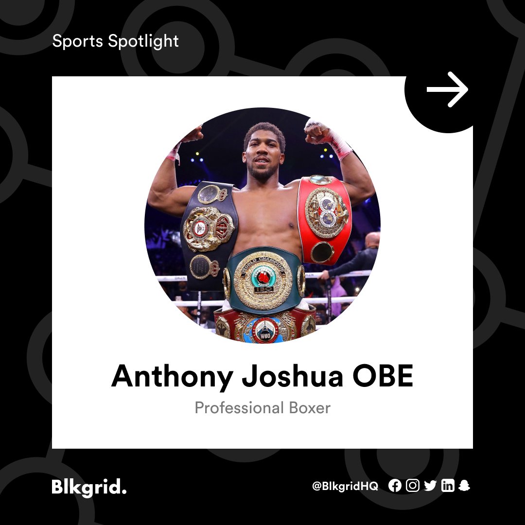blkgridhq's tweet photo. It's Sunday and Blkgrid's sport spotlight brings you @anthonyjoshua - Anthony Joshua is a two-time unified heavyweight world champion. Joshua continues to be a positive figure outside of the ring, helping many within the community. #Blkgrid #BlkgridSpotlight https://t.co/CQQpXtxqCW
