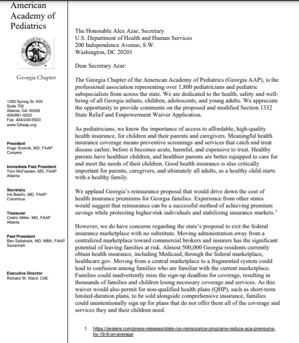 .  @GAChapterAAP: "Moving from a central marketplace to a fragmented system could lead to confusion among families... families could unintentionally sign up for plans that do not offer them all of the coverage and services they and their children need." 7/