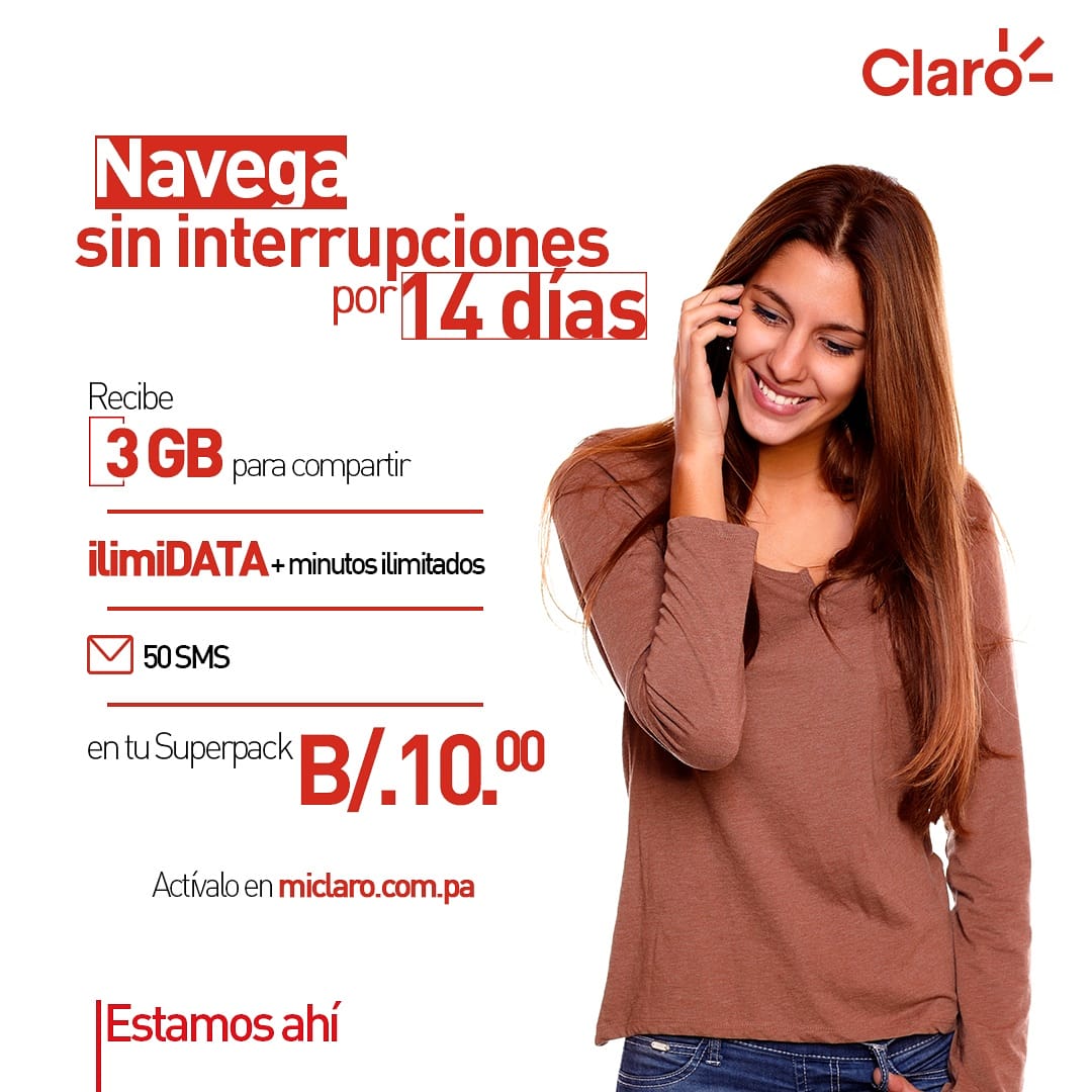 ¡Activa tu Superpack para navegar, llamar y chatear sin preocupaciones!
<a href="/claropanama/">@claropanama</a>