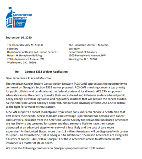 .  @ACSCAN: "We have very serious concerns that this proposal would actually create greater confusion for consumers and potentially lead them to use inadequate coverage" 12/