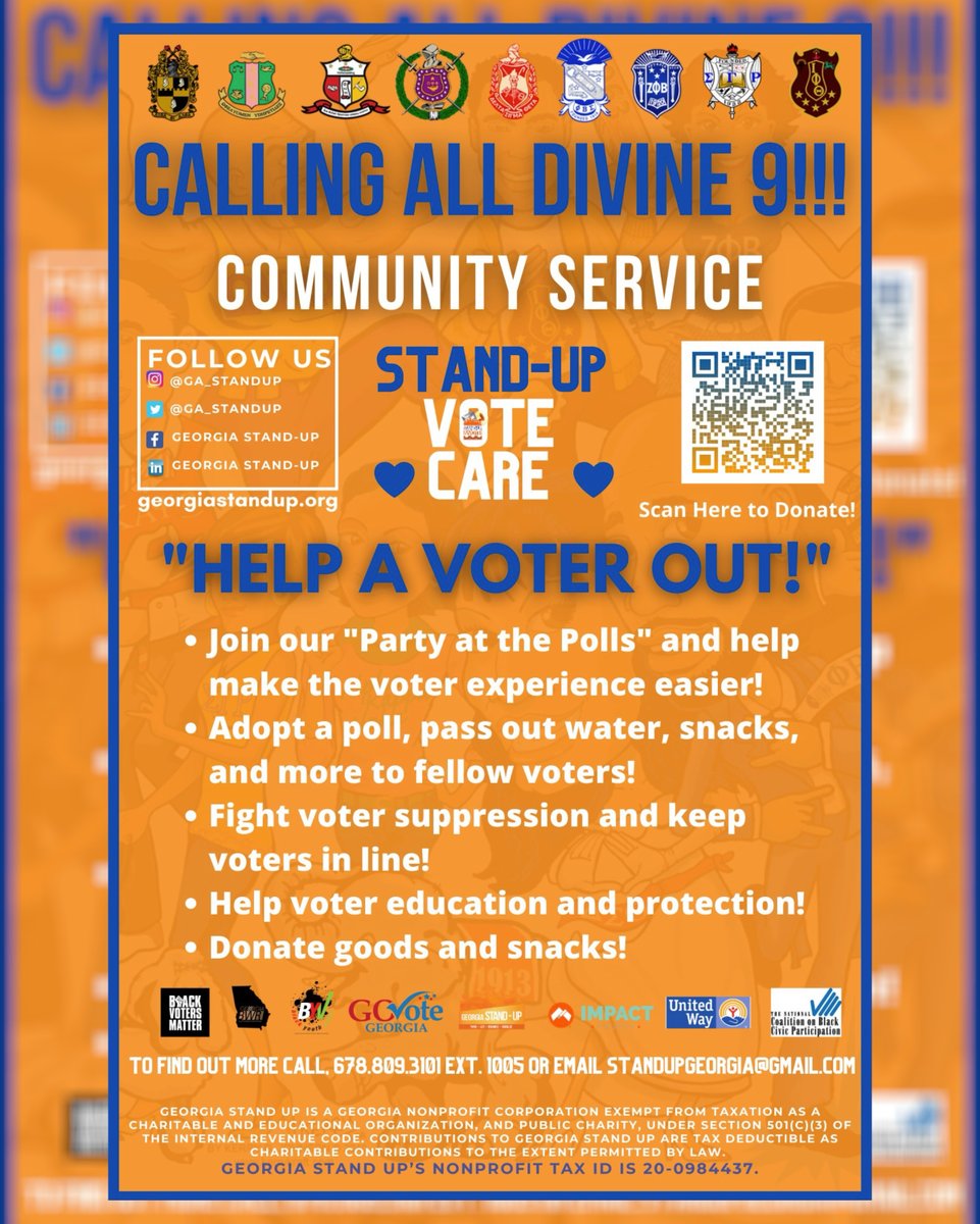 Georgia Stand Up Pa Twitter Calling All Divine 9 If You Are Looking To Take Part In Community Service This Tuesday On Election Day Help A Voter Out Georgia Stand Up Is In Need