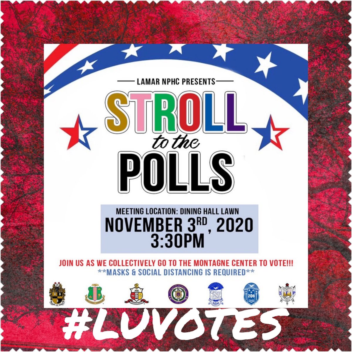 Drkathrynwash7's tweet photo. 🚨LU Students🚨You registered, now it's time to VOTE! Join the NPHC as they Stroll/March to the Polls, Tuesday Nov 3rd! Meet up time 3:30PM, location Dining Hall Lawn. *You don't have to be Greek to participate.*
#WeAreLU #LUVotes #VOTE
@drkabrown @KJJohnsonII @blackGel_ https://t.co/oGLxOJMEAt