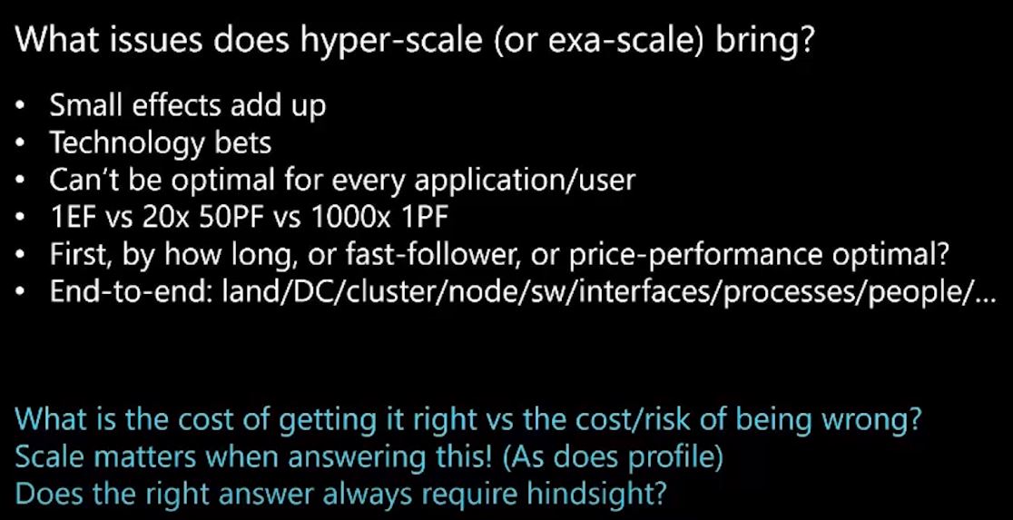 What issues do hyperscale  #cloud or  #Exascale  #HPC bring? What is the cost of getting it right vs. the cost/risk of getting it wrong? Scale matters!Slide from  @hpcnotes presentation
