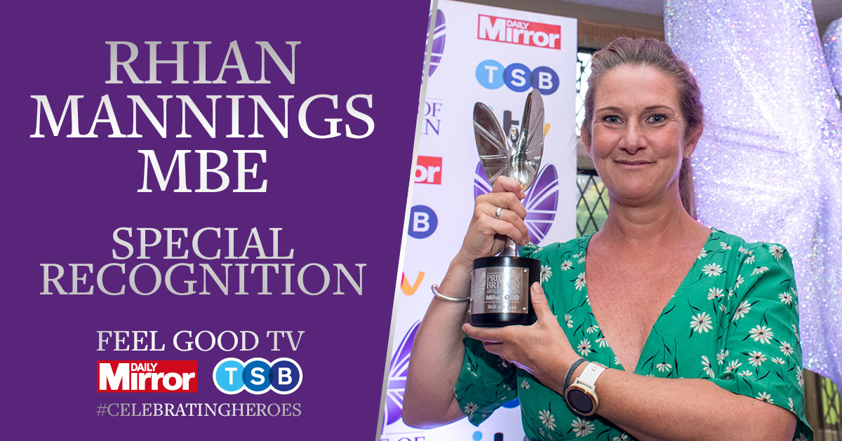 PrideOfBritain's tweet image. Our Special Recognition award winner Rhian 👏
After the unimaginable tragedy of losing her son and husband within five days, Rhian set up a ground-breaking charity to help others through their own grief. 
#celebratingheroes #prideofbritain
@DailyMirror @TSB