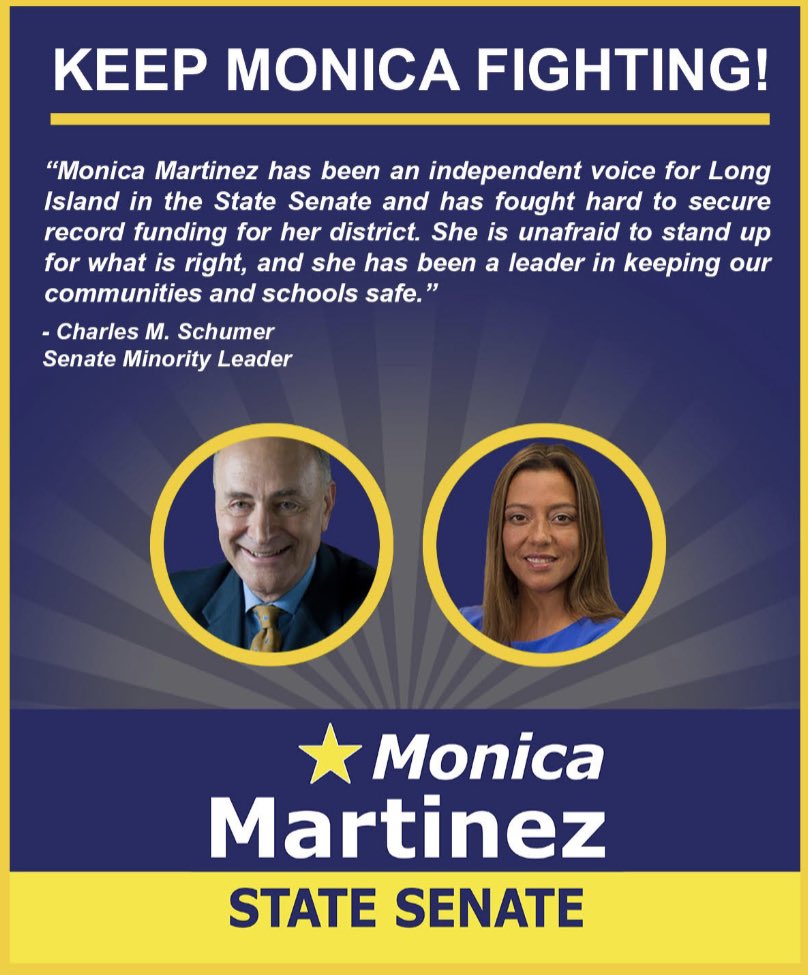 Proud to receive the endorsement of @SenSchumer. As a State representative, it is a great benefit to the residents in our communities to have partners in the federal government to ensure our area receives support & funding we truly need and deserve.