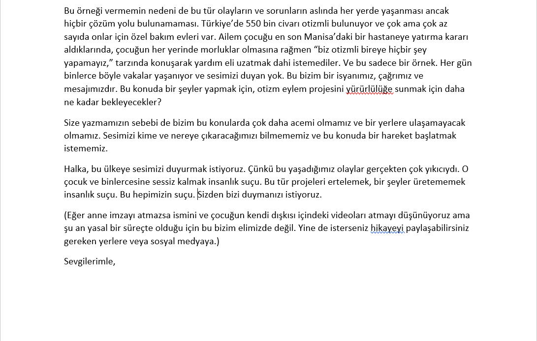 Ev arkadaşımın twitterı olmaması sebebiyle kendi ağzından yazdığı yazıyı direkt paylaşıyorum. <a href="/SedefErken/">Sedef Erken</a>  <a href="/TrOtizmMeclisi/">Türkiye Otizm Meclisi</a>  <a href="/tohumotizm/">Tohum Otizm Vakfı</a> <a href="/ODFED/">ODFED-OtizmDerFed</a> <a href="/anadoluotizm/">Anadolu Otizm Vakfı</a> <a href="/TrOtizm/">TROtizmAnneleri / AutismMomsofTurkey</a> <a href="/ilgiotizm/">İlgi Otizm Derneği</a> <a href="/otizmvakfi/">Otizm Vakfı</a> <a href="/otizmbizdevariz/">otizminfarkındayız</a> <a href="/otizmli_birsen/">Birsen Basar MSc</a>