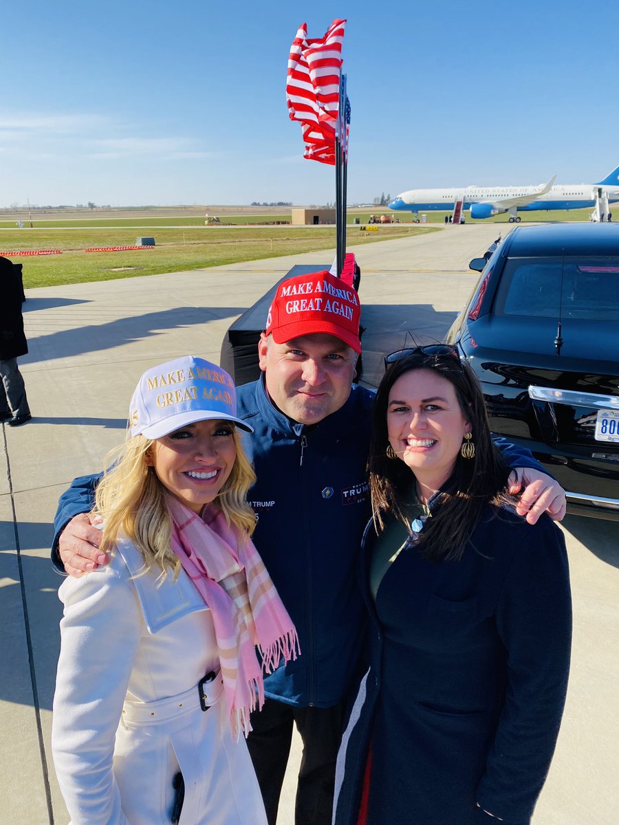 kayleighmcenany's tweet photo. On the campaign trail in IOWA with President @realDonaldTrump @SarahHuckabee &amp; @DanScavino ❤️🇺🇸 https://t.co/NDylauI9a6
