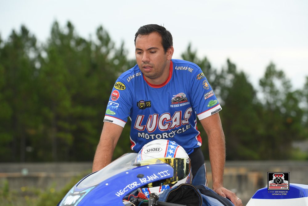 Semifinal: Arana and his <a href="/Lucas_Oil/">Lucas Oil Products</a> EBR fall short to A. Smith. #NHRAFinals #LucasArana #NHRApsm