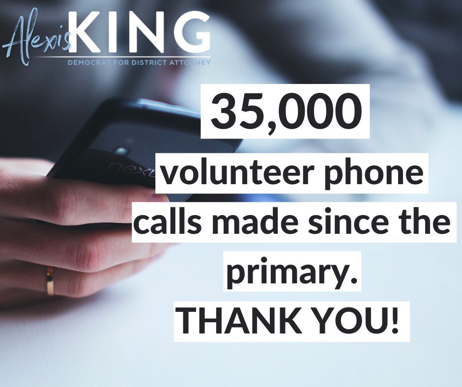 Alexis4DA's tweet photo. 35,000th call milestone!
Thank you, thank you, thank you for our volunteer team's continued efforts to get out the vote - reminding voters to vote all the way down their ballots and to learn more about their local district attorney's race! https://t.co/QZxl9gnEbM
