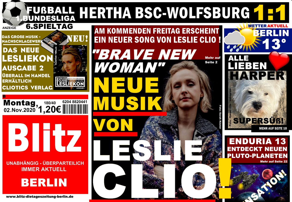 blitz_zeitung's tweet photo. BLITZ - Ausgabe 02.November 2020 / "Brave New Woman" - Neue Musik von Leslie Clio
@LeslieClio #leslieclio https://t.co/6T3Wg60fSi