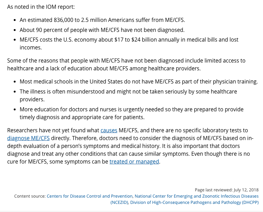 Well, after more than a decade of trying to get doctors to tell me what my “unknown pain syndrome” is, I was officially diagnosed with ME/CFS (myalgic encephalomyelitis/chronic fatigue syndrome) last month on a Zoom call.   #MECFS https://www.cdc.gov/me-cfs/about/index.html