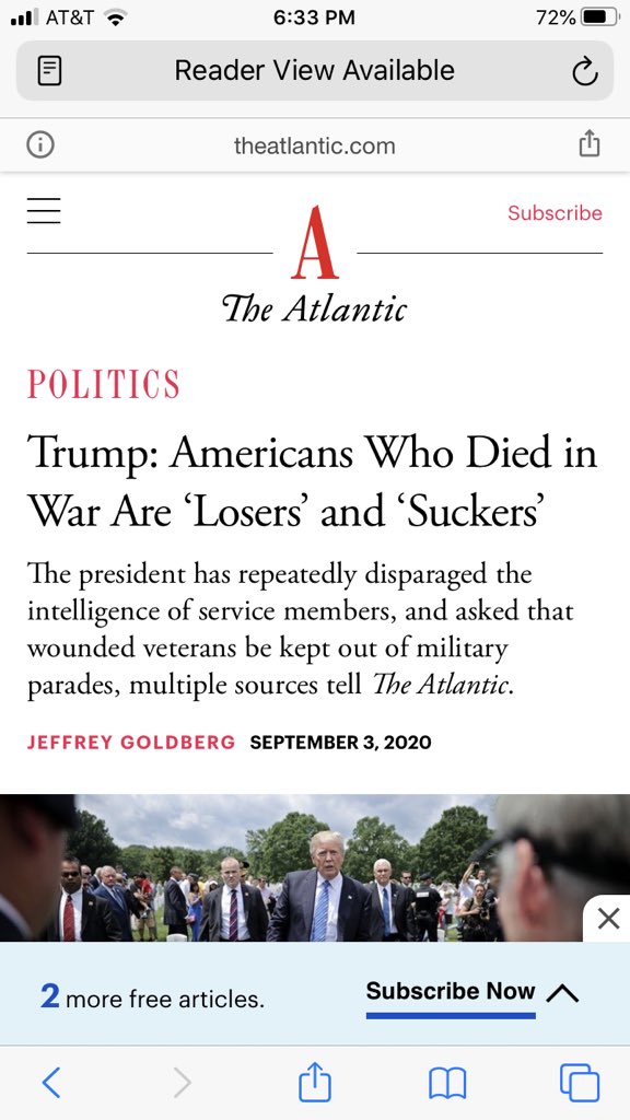 1/ When I say the media has its thumb on the scale like never before - consider that  @npr  @cnn etc basically accepted a completely anonymously sourced piece in  @theatlantic about  @realdonaldtrump’s supposed negative comments about soldiers...