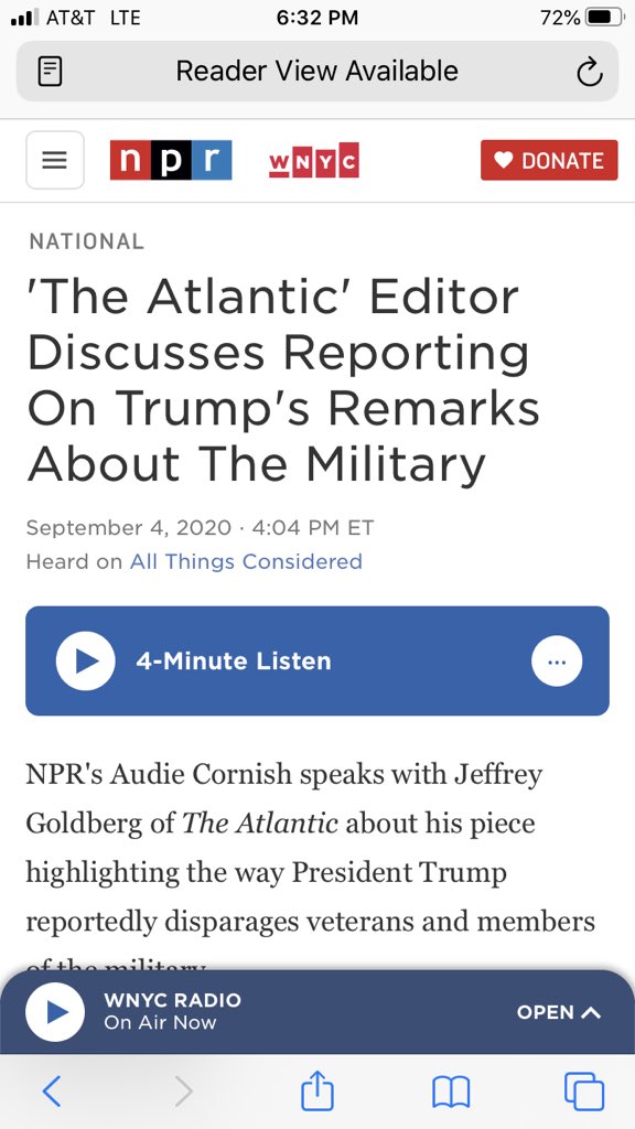 1/ When I say the media has its thumb on the scale like never before - consider that  @npr  @cnn etc basically accepted a completely anonymously sourced piece in  @theatlantic about  @realdonaldtrump’s supposed negative comments about soldiers...