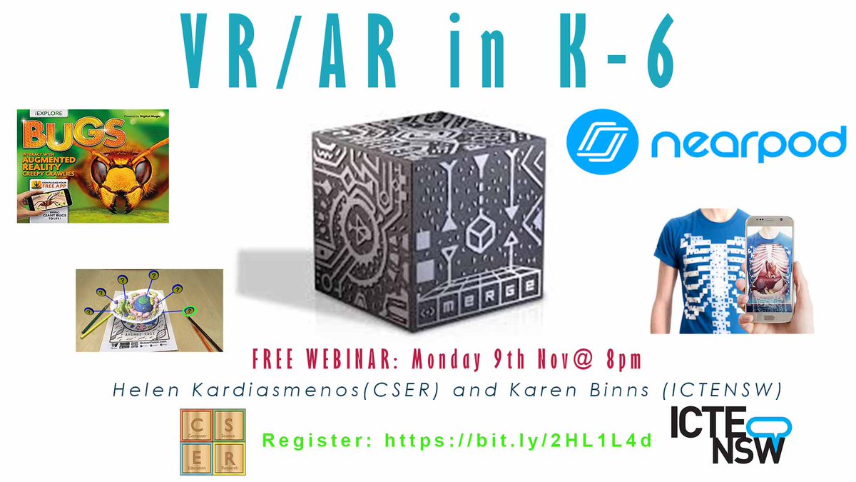Join <a href="/HelenKardia/">Helen Kardiasmenos</a> &amp; <a href="/KarenBinns/">Karen Binns</a> as they present AR/VR in K-6 free webinar on Monday 9.11.20 at 8pm AEDST bit.ly/2HL1L4d #ICTENSW #aussieED #PrimarySTEMChat