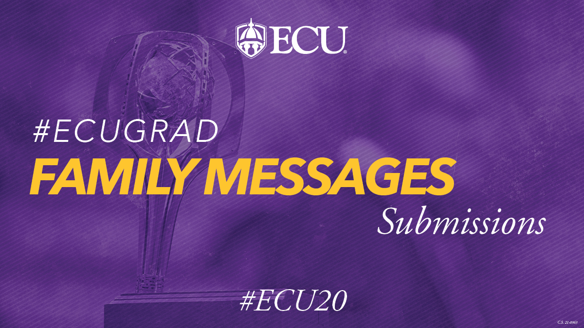 Attention, parents + families of fall #ECU20 grads 👋

Celebrate your #ECUGrad 🎓 with a video message 📹

#ARRRGH Family Messages video will premiere on <a href="/EastCarolina/">ECU</a>'s YouTube + official social media Dec. 4.

⏰ Deadline → 11:59P Nov. 16
📨 Submit → bit.ly/ECU20Parents