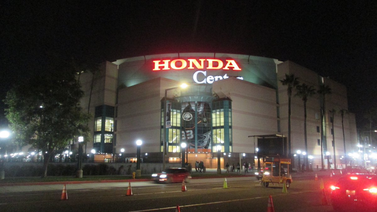 82. Honda Center, Anaheim, CA. Home of the  @AnaheimDucks. Our last new venue before everything shut down. Nice arena, not much of an immediate neighborhood, even with the ballpark and Disneyland nearby. Palm trees outside the arena just do not scream "hockey."