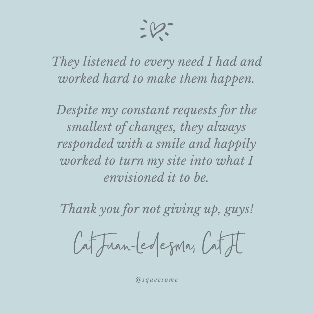 squeesome's tweet photo. This #clienttestimonial from Cat Juan Ledesma is inspiring us this #Monday!

#riseandshine #mondaymotivation #hustle #pushpullgrind #workathome #womenempowerment #dailygrind #quoteoftheday #websitesforwomen #webdesign https://t.co/7S18hdGolx