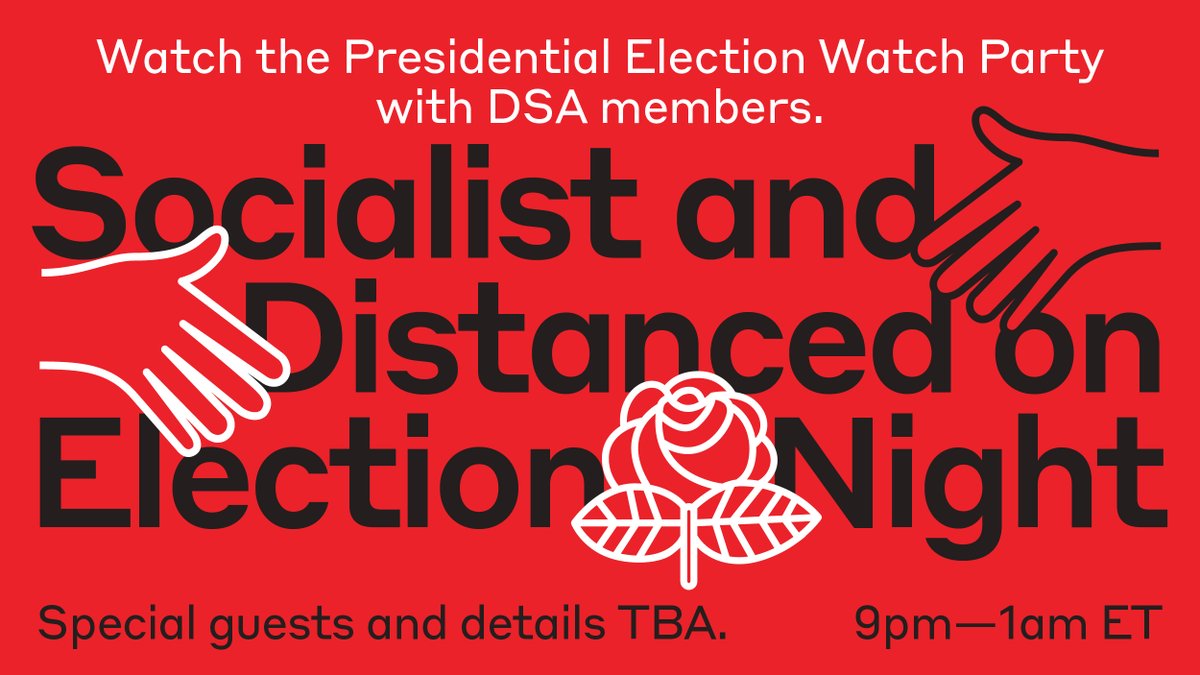 DemSocialists's tweet photo. Don't sit at home piling up the anxiety Election Night. Stay up with the socialists 8pm-1am ET! A host of special guests are coming including @JabariBrisport, @GregCasar  and a host of other DSA-endorsed candidates, labor leaders and more. RSVP here: https://t.co/D4V0A6Gryl https://t.co/eG0R9rIyl9