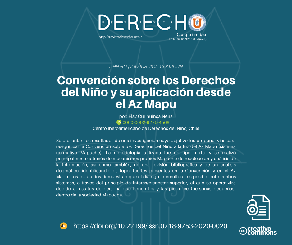 Lea en <a href="/RevDerCoquimbo/">Revista de derecho (Coquimbo. En línea)</a> #publicacioncontinua  el #artículo de Elsy Curihuinca Neira, Investigadora de <a href="/FundacionCideni/">Centro Iberoamericano de Derechos de la Niñez</a> #Chile

#Bienestarinfantil #Infancia #indigenas #Picice #Interaccióncultural
#Derechos #Niños 
#AzMapu
doi.org/10.22199/issn.…