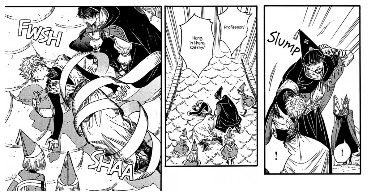this dynamic... plus the fact that orugio is probably about to lie and thus betray the duty of his job in order to protect the kids... chefs kiss i love kindly parental teachers who are subtexty 