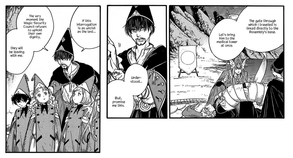this dynamic... plus the fact that orugio is probably about to lie and thus betray the duty of his job in order to protect the kids... chefs kiss i love kindly parental teachers who are subtexty 